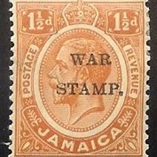 Jamaica 1916 1½d orange KGV ovptd "War Stamp" with ...