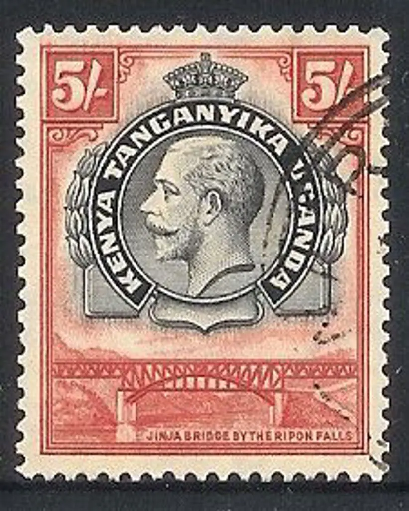KUT 1935 5/-Jinja Bridge F/U SG121 Cat. £27 Image 1++