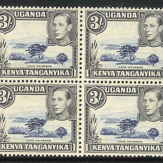 KUT 1938 3/ Lake Naivasha block of 4. Short perf ...