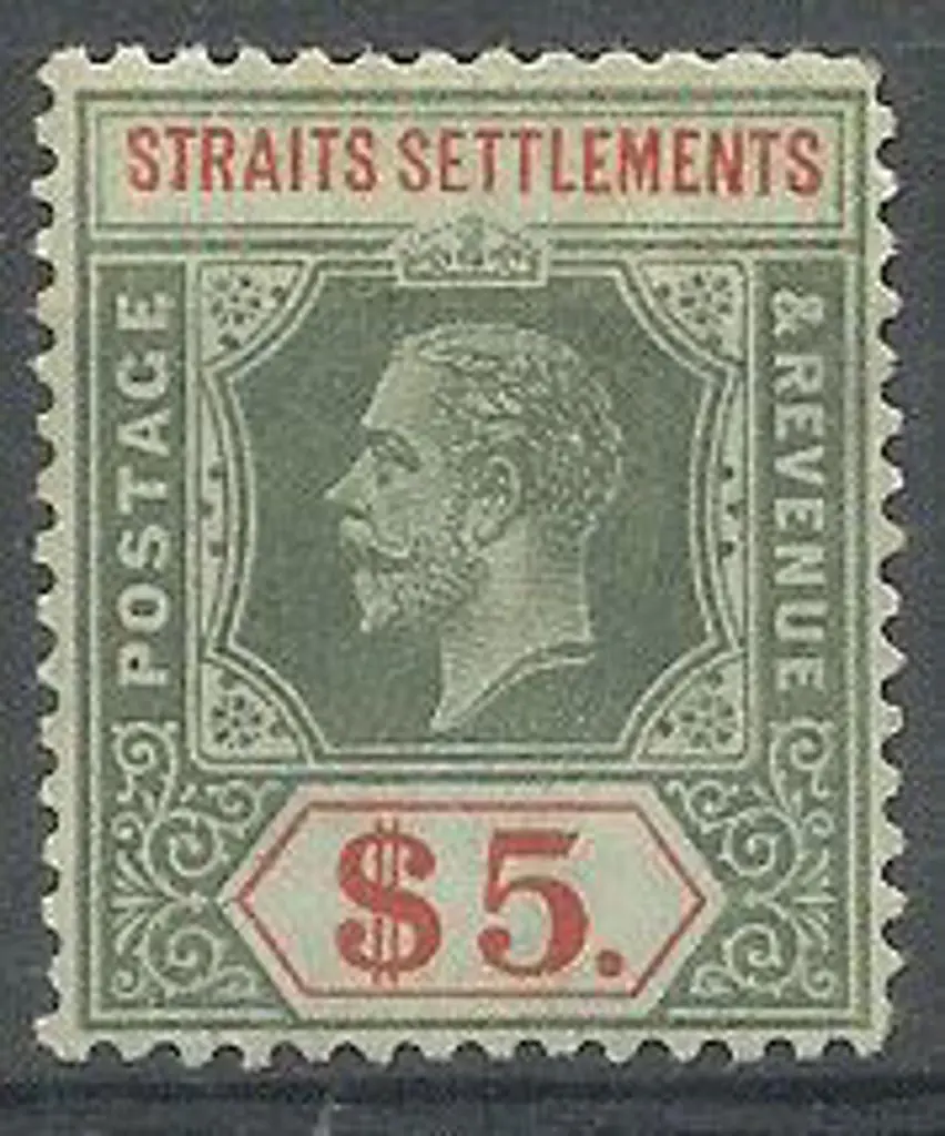 Malaya – Straits Settlements 1912/23 $5 olive back ... Image 1++