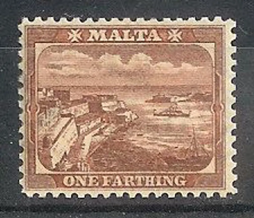 Malta 1899 1/4d brown harbour with wmk Crown to ... Image 1++
