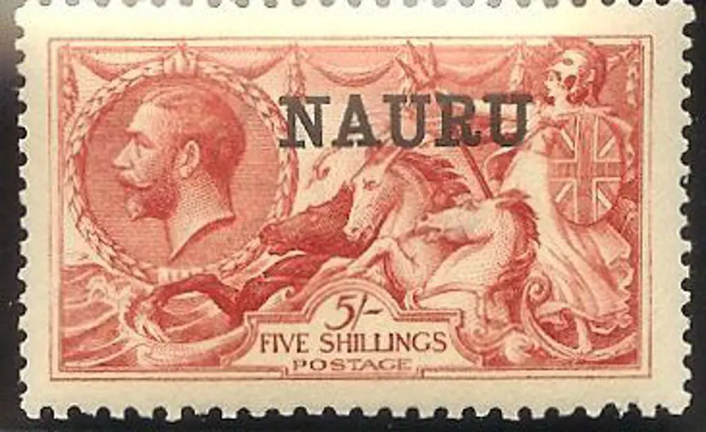 Nauru 1916/23 5/- bright carmine Seahorse MUH DLR ... Image 1++
