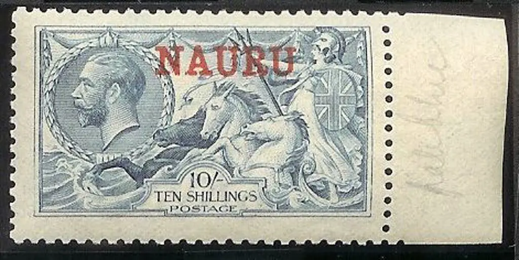 Nauru 1916/23 10/- pale blue Seahorse MUH DLR ... Image 1++