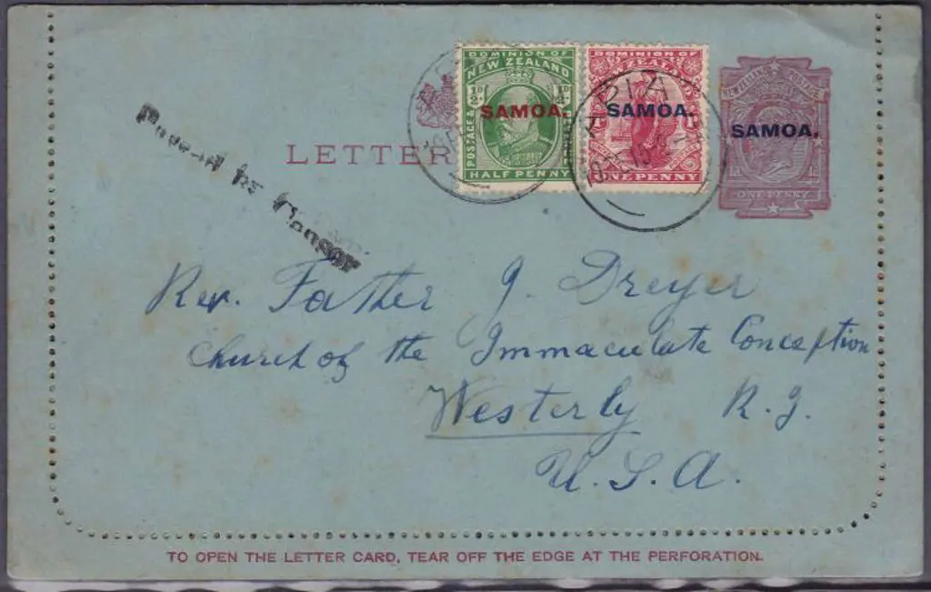 Samoa 1915 New Zealand KEVII 1d letter card ... Image 1++