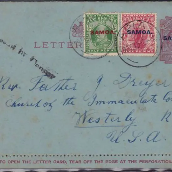 Samoa 1915 New Zealand KEVII 1d letter card ...