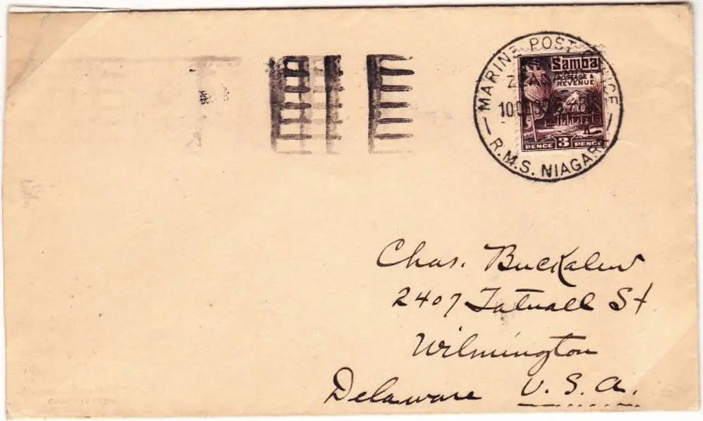 Samoa 1930 cover to USA bearing 3d Hut tied by ... Image 1++
