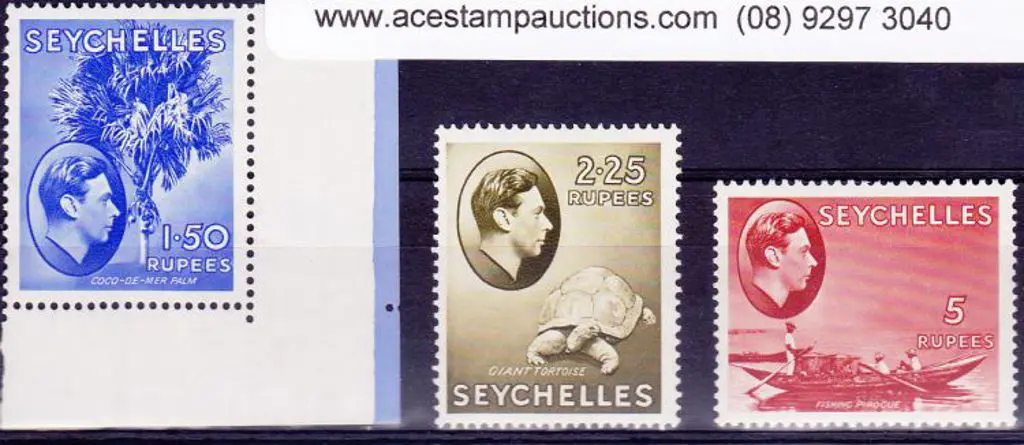 Seychelles 1938/49 1R50, 2R25 & 5R KGVI all on ... Image 1++