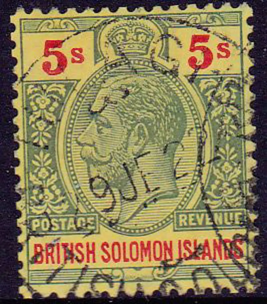 Solomon Islands 1914 5/- KGV F/U. SG 36 Cat. £48 Image 1++