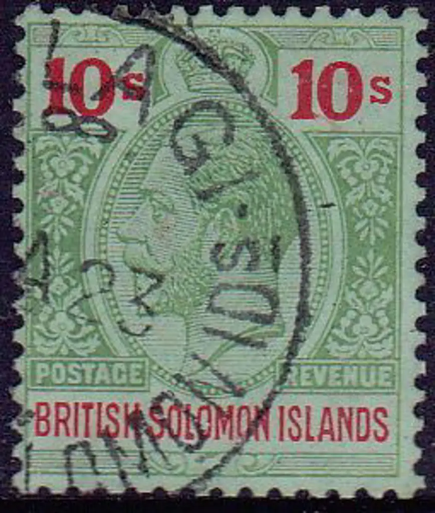 Solomon Islands 1914 10/- KGV F/U. SG 37 Cat. £65 Image 1++