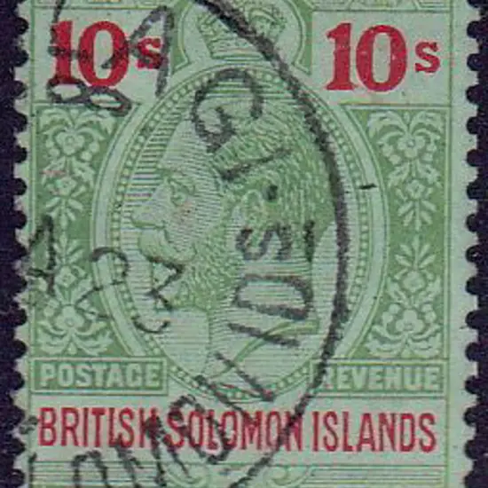 Solomon Islands 1914 10/- KGV F/U. SG 37 Cat. £65