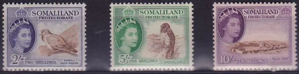 Somaliland 1953 2/- Pigeon, 5/- Eagle & 10/- Taleh ... Image 1++