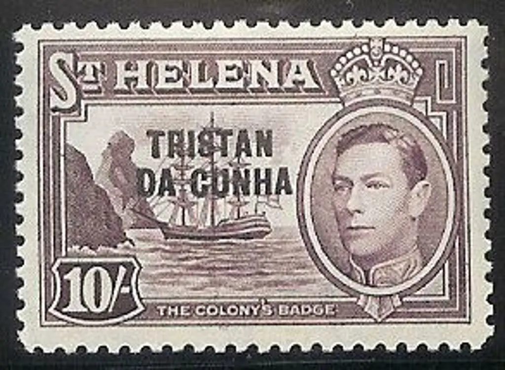 Tristan da Cuhna 1952 ¼d-10/- ovpts on St. Helena ... Image 1++