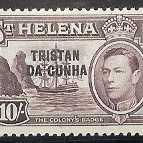 Tristan da Cuhna 1952 ¼d-10/- ovpts on St. Helena ...