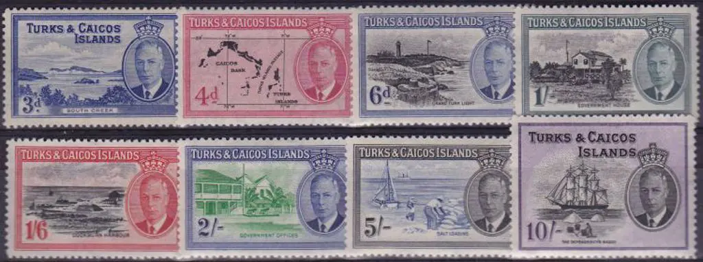 Turks & Caicos 1950  ½d - 10/- KGVI set of 13. ... Image 1++