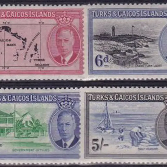Turks & Caicos 1950  ½d - 10/- KGVI set of 13. ...