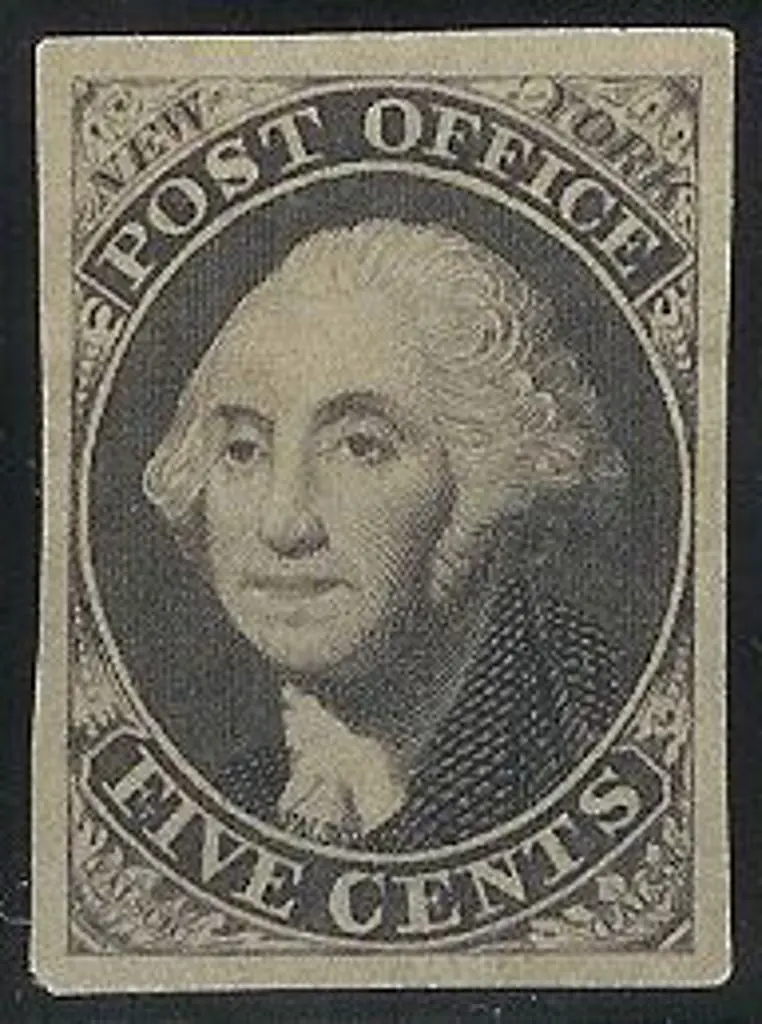 USA 1845 5c black New York City Post imperf ... Image 1++