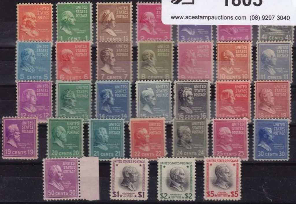 USA 1938 Presidential defins complete to $5 MUH. ... Image 1++