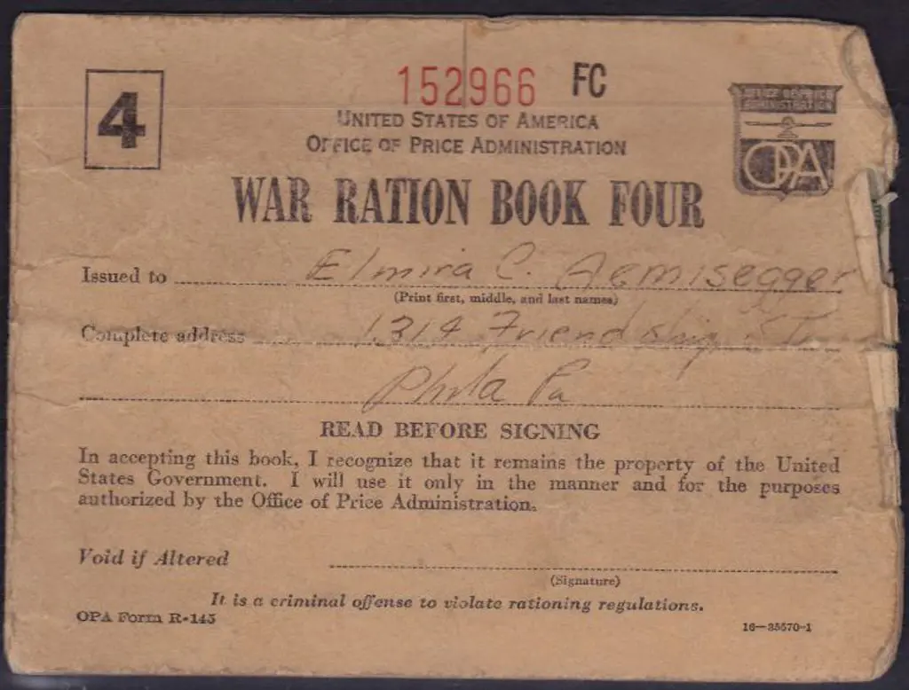 USA War Ration Book Four with partial contents & ... Image 1++