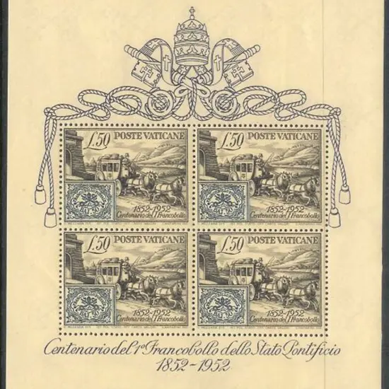 Vatican 1952 Stamp Cent. M/S MUH. Trivial gum thin ...