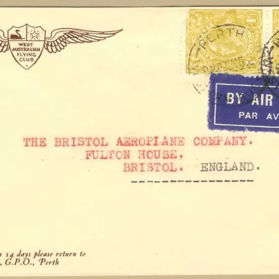 1932 (23rd Nov) Perth to England Airmail cover ...