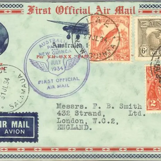 1934 (24th July) Australia to New Guinea return ...