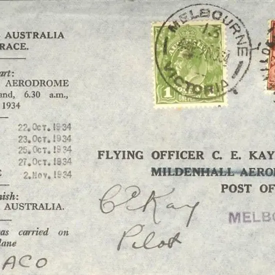 1934 (20th Oct) MacRobertson Air Race from England ...