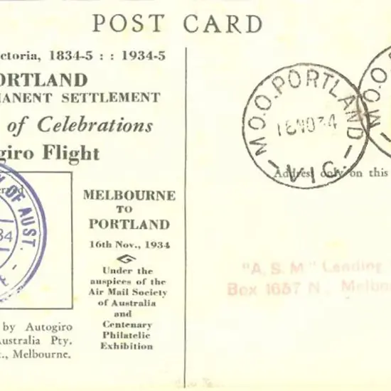 1934 (16th Nov) Melbourne to Portland Autogiro ...