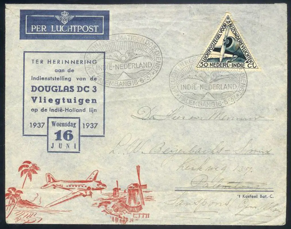 1937 (16th June) KLM First flight with Palembang ... Image 1++
