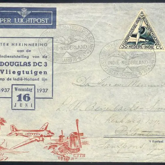 1937 (16th June) KLM First flight with Palembang ...