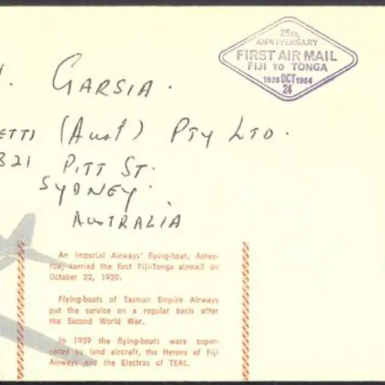 1964 (24th Oct) 25th Anniv of First Airmail Fiji ...